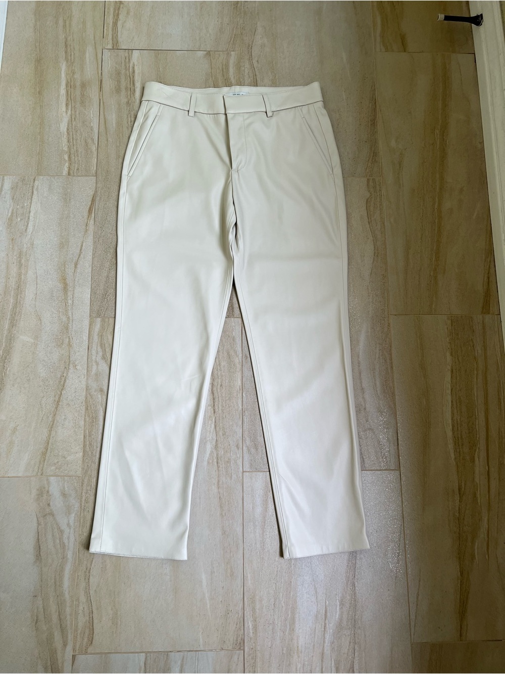 Zara Cream Straight-Leg Women's Faux Leather Pants